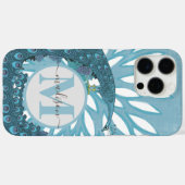 Coques Case-Mate iPhone Monogramme Peacock Moderne Fleur Turquoise (Verso (horizontal))