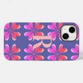 Coques Case-Mate iPhone Monogramme Périwinkle Retro Motif Floral (Verso (horizontal))