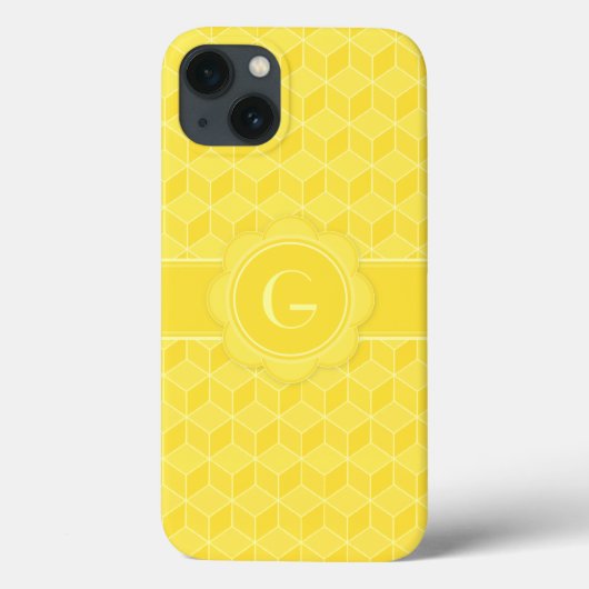 Coques Case-Mate iPhone Monogramme personnalisable Cubes 3D jaune vif (Verso)