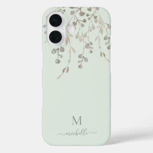 Coques iPhone 16 Monogramme personnalisé à l'aquarelle botanique su