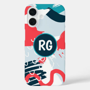 Coques iPhone 16 Monogramme personnalisé Abstrait Motif Graffiti