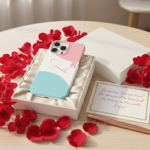 Coques iPhone 16 Pro Max Monogramme personnalisé abstrait rose et bleu de s