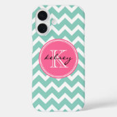 Coques Case-Mate iPhone Monogramme personnalisé Aqua et Pink Chevron (Verso)