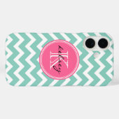 Coques Case-Mate iPhone Monogramme personnalisé Aqua et Pink Chevron (Verso (horizontal))