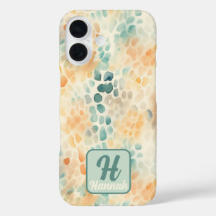 Coques iPhone 16 Monogramme personnalisé aquarelle bleu vert jaune