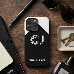 Coques iPhone 16 Pro Max Monogramme personnalisé Art Déco géométrique noir
