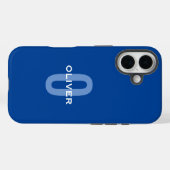 Coques Case-Mate iPhone Monogramme personnalisé bleu blanc nom (Verso (horizontal))