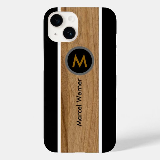 Coques Case-Mate iPhone Monogramme personnalisé Bois rustique Noir (Verso)