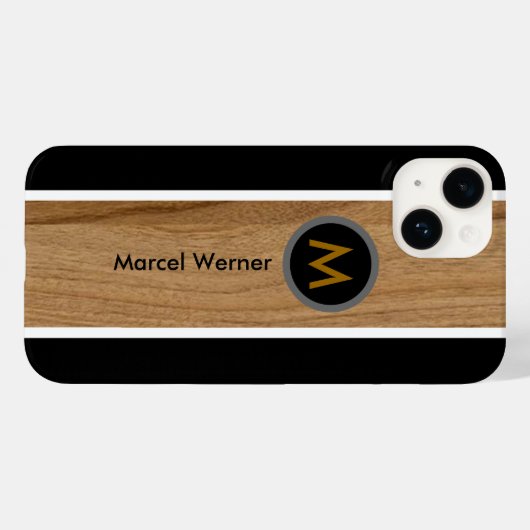 Coques Case-Mate iPhone Monogramme personnalisé Bois rustique Noir (Verso (horizontal))