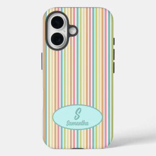Coques iPhone 16 Monogramme Personnalisé Brillant Pastel Stripes