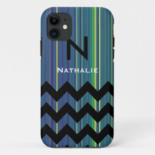 Coques Pour iPhone monogramme personnalisé chevron & lignes