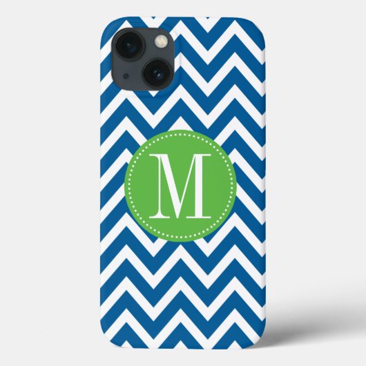 Coques Case-Mate iPhone Monogramme personnalisé Chevron vert et bleu (Verso)
