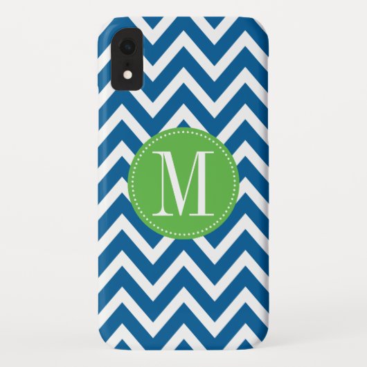 Coques Case-Mate iPhone Monogramme personnalisé Chevron vert et bleu (Dos)