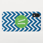 Coques Case-Mate iPhone Monogramme personnalisé Chevron vert et bleu (Dos (Horizontal))
