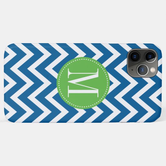 Coques Case-Mate iPhone Monogramme personnalisé Chevron vert et bleu (Dos (Horizontal))