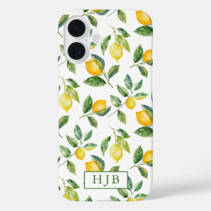 Coques iPhone 16 Monogramme personnalisé Citrons été iPhone 16 Coqu