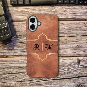 Coques iPhone 16 Plus Monogramme personnalisé Cuivre rustique