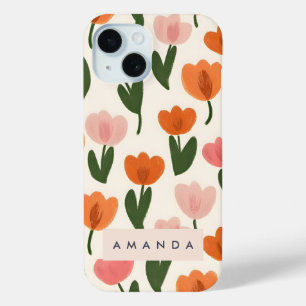 Coque Pour iPhone 15 Monogramme Personnalisé Cute Spring Tulip Motif