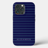 Coques Case-Mate iPhone Monogramme personnalisé Dark Navy Bleu rayures Mon (Verso)