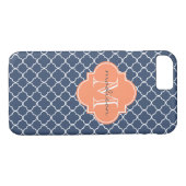 Coques Case-Mate iPhone Monogramme personnalisé de Quatrefoil Marine et Or (Dos (Horizontal))