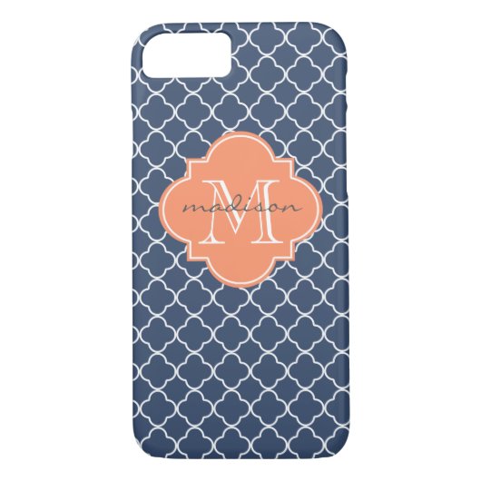 Coques Case-Mate iPhone Monogramme personnalisé de Quatrefoil Marine et Or (Dos)