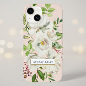 Coques Case-Mate iPhone Monogramme personnalisé des fleurs dorées | Blush