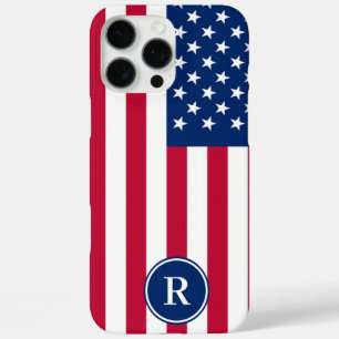 Coques iPhone 16 Pro Max Monogramme personnalisé Drapeau Américain