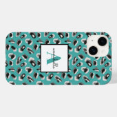 Coques Case-Mate iPhone Monogramme personnalisé Empreinte de léopard Aqua (Verso (horizontal))
