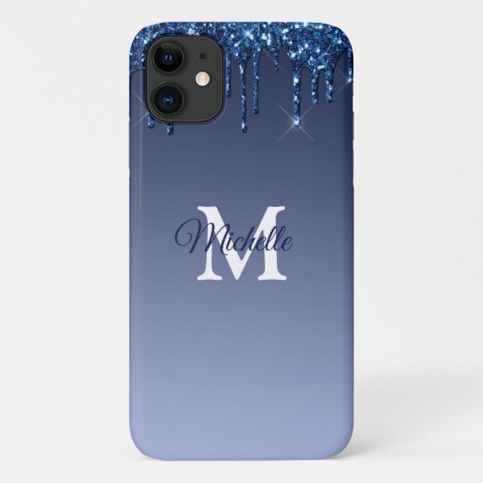 Coques Case-Mate iPhone Monogramme personnalisé Glam & Blue Ombre Parties  (Dos)