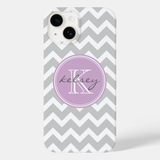 Coques Case-Mate iPhone Monogramme personnalisé Gris et Lilac Chevron (Verso)