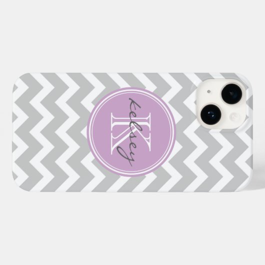 Coques Case-Mate iPhone Monogramme personnalisé Gris et Lilac Chevron (Verso (horizontal))