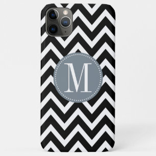 Coque Case-Mate Pour iPhone Monogramme personnalisé gris et noir Chevron