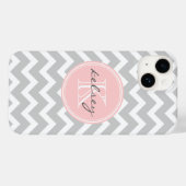 Coques Case-Mate iPhone Monogramme personnalisé Gris et Rose Chevron (Verso (horizontal))