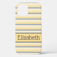 Monogramme personnalisé Jaune Gris Chevron