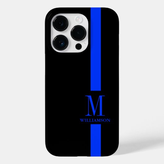 Coques Case-Mate iPhone Monogramme personnalisé Ligne Bleue Mince (Verso)