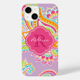 Coque Pour iPhone 14 Monogramme personnalisé Lilac Bohemian Paisley