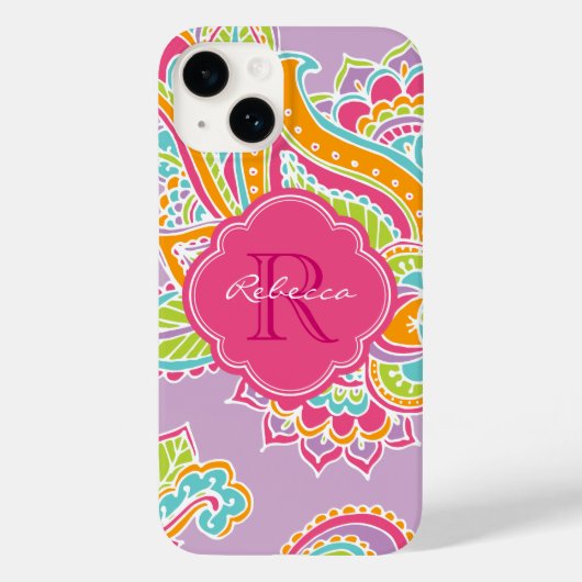 Coques Case-Mate iPhone Monogramme personnalisé Lilac Bohemian Paisley (Verso)