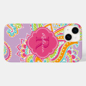 Coques Case-Mate iPhone Monogramme personnalisé Lilac Bohemian Paisley (Verso (horizontal))
