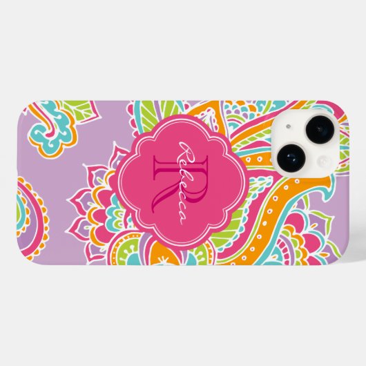 Coques Case-Mate iPhone Monogramme personnalisé Lilac Bohemian Paisley (Verso (horizontal))