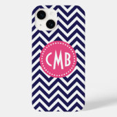 Coques Case-Mate iPhone Monogramme personnalisé Marine bleu et rose modern (Verso)