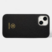 Coques Case-Mate iPhone Monogramme personnalisé minimaliste en cuir noir (Verso (horizontal))
