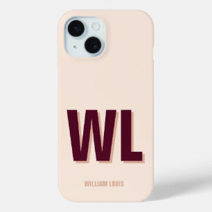 Coque Pour iPhone 15 Monogramme personnalisé minimaliste rose bordeaux