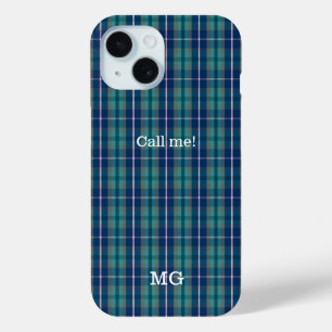 Coque Pour iPhone 15 Monogramme personnalisé Motif bleu et rose