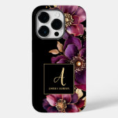 Coques Case-Mate iPhone Monogramme Personnalisé Noir Floral Violet (Verso)
