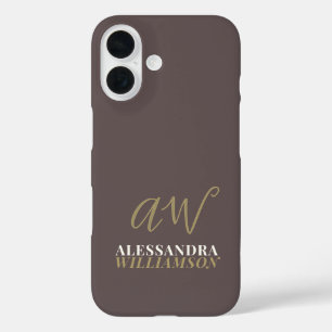 Coques iPhone 16 Monogramme personnalisé Nom minimaliste Élégant Or