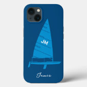 Coques Case-Mate iPhone Monogramme personnalisé Nom Voilier Course Bleu (Verso)