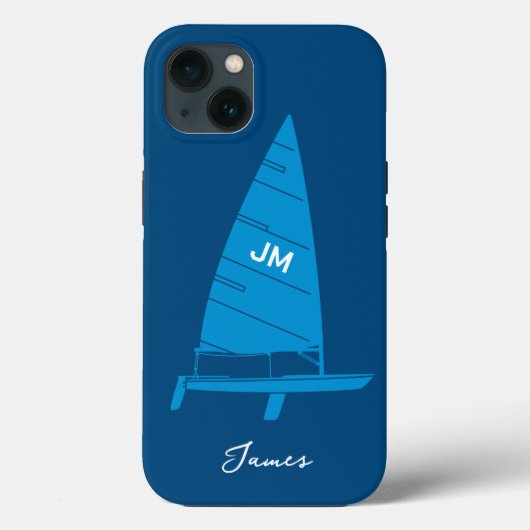 Coques Case-Mate iPhone Monogramme personnalisé Nom Voilier Course Bleu (Verso)