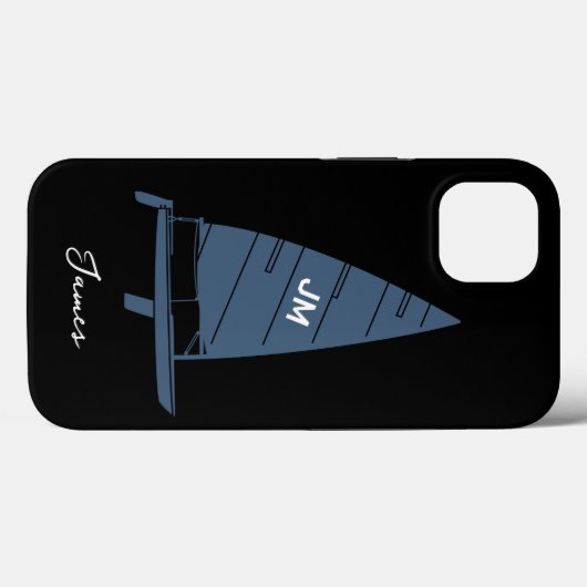 Coques Case-Mate iPhone Monogramme personnalisé Nom Voilier Course Grey (Verso (horizontal))