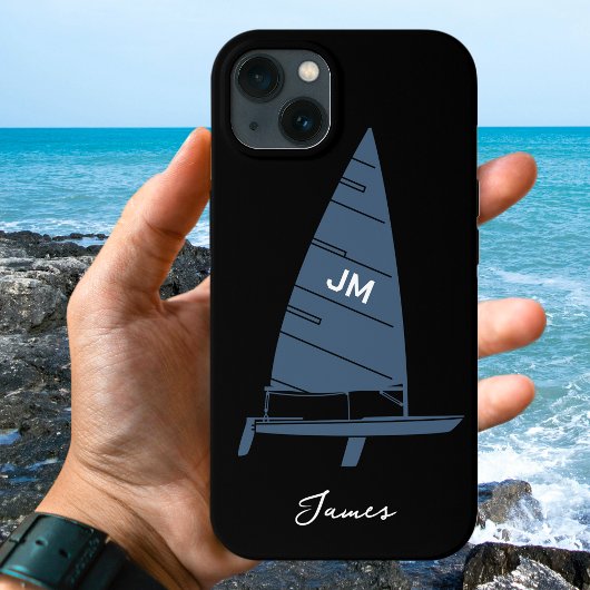 Coques Case-Mate iPhone Monogramme personnalisé Nom Voilier Course Grey