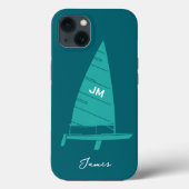 Coques Case-Mate iPhone Monogramme personnalisé Nom Voilier Course Turquoi (Verso)